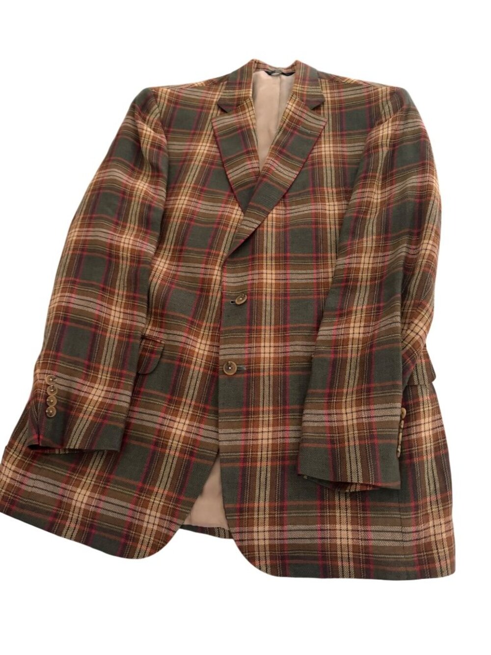 Ben Silver Charleston Mens Single-breasted Plaid Blazer 42 Long Linen USA Preppy